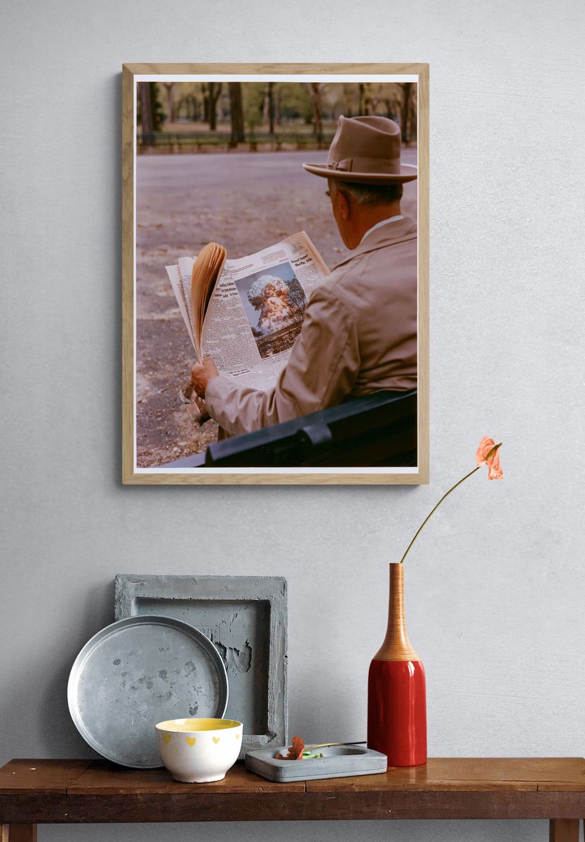 Man Reading Newspaper Photo Poster. — room view 3