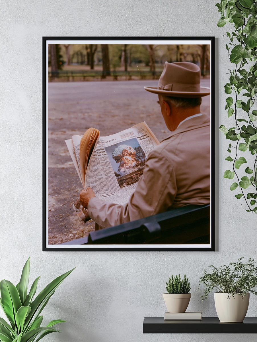 Man Reading Newspaper Photo Poster. — room view 4