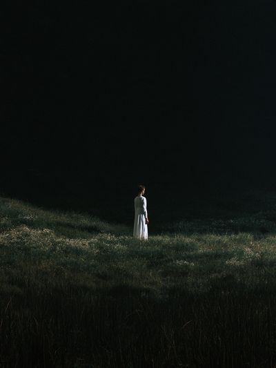 Solitary Figure in Meadow Photography Poster.