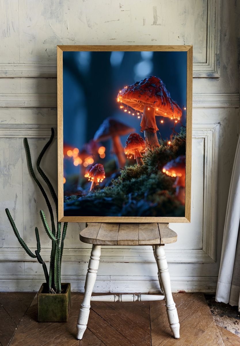 Glowing Mushroom Forest Photography Poster. room preview