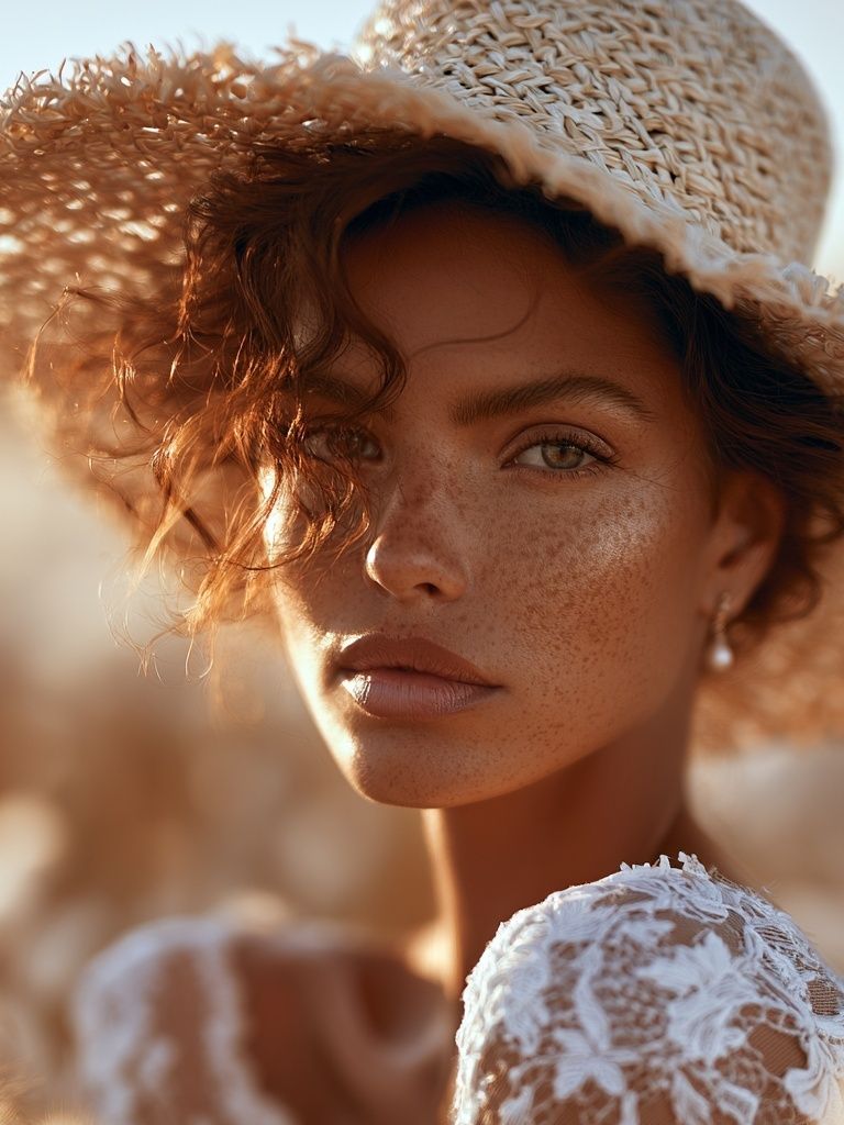 Sunlit Straw Hat Portrait Print. poster — photography art