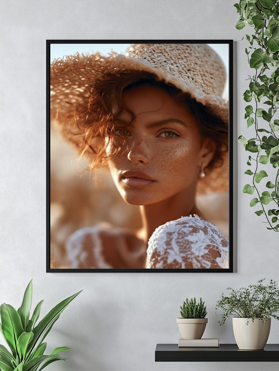 Sunlit Straw Hat Portrait Print. — room view 4
