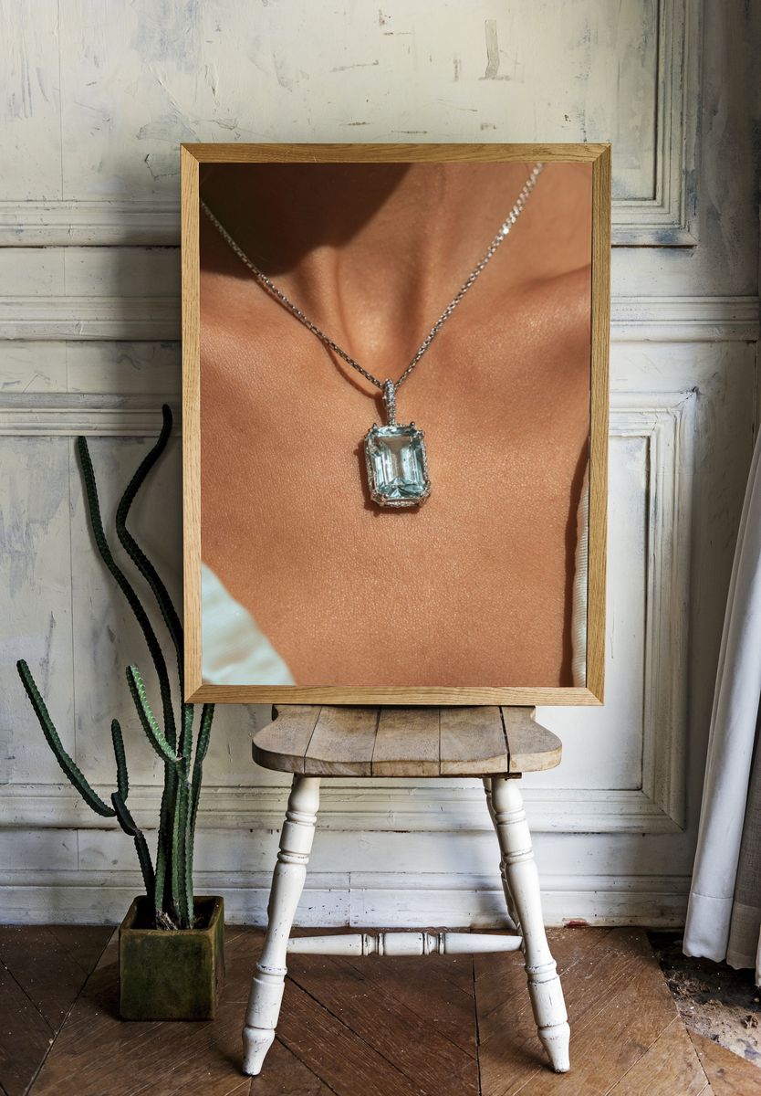 Emerald Cut Necklace Photography Poster. room preview