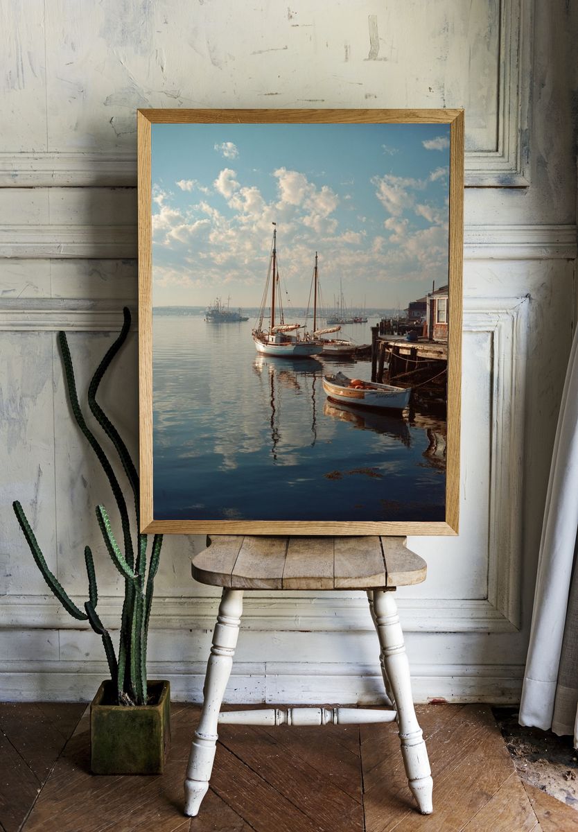 Sailboats at Harbor — Photography Print. — room view 1