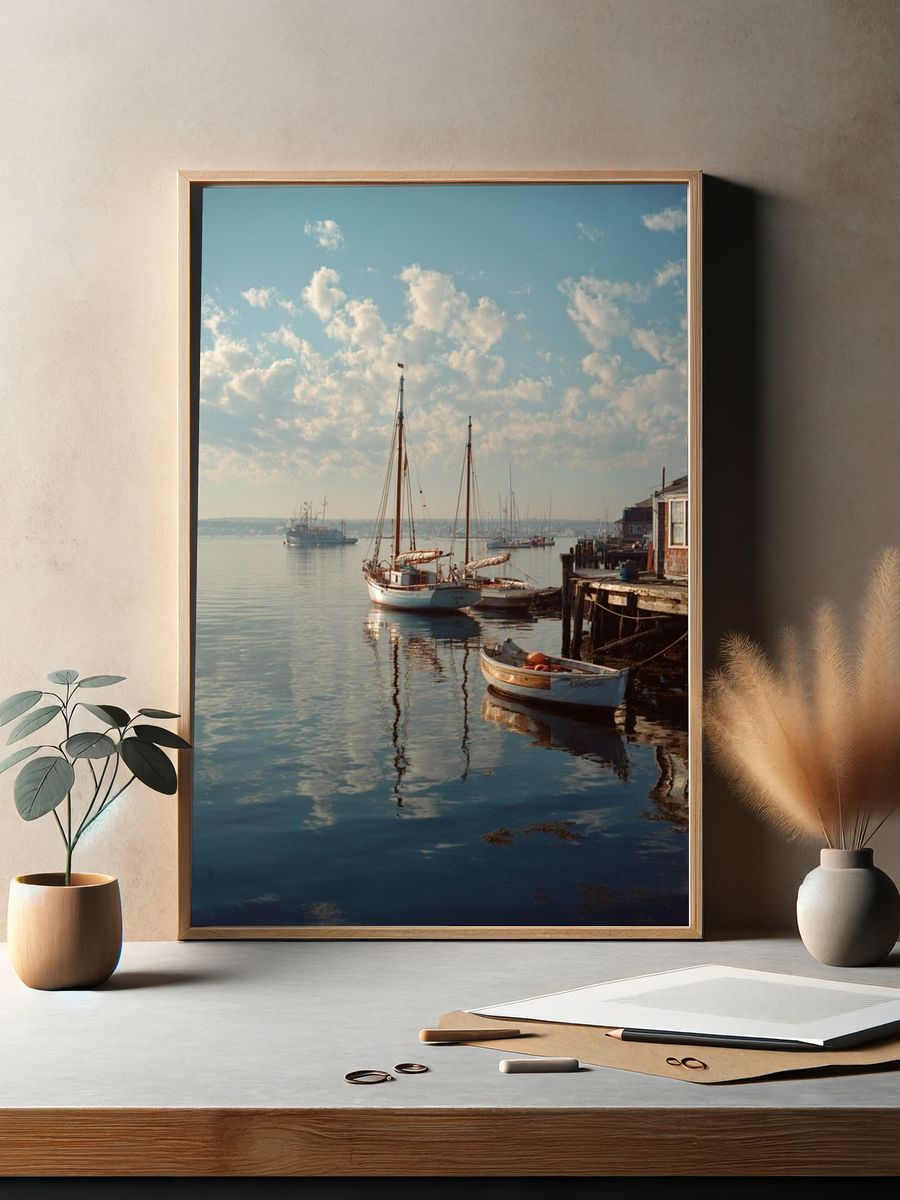 Sailboats at Harbor — Photography Print. — room view 2