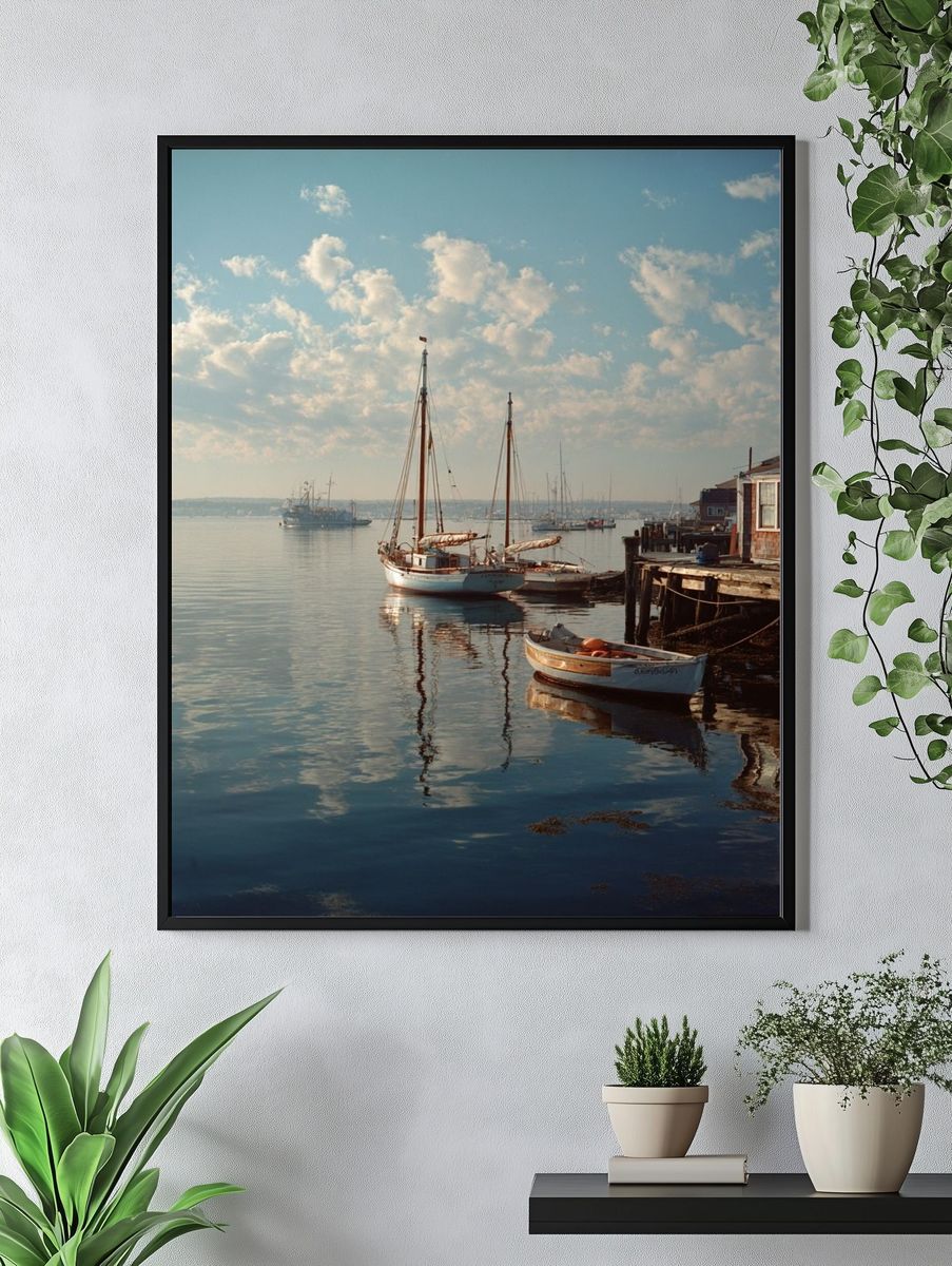 Sailboats at Harbor — Photography Print. — room view 4