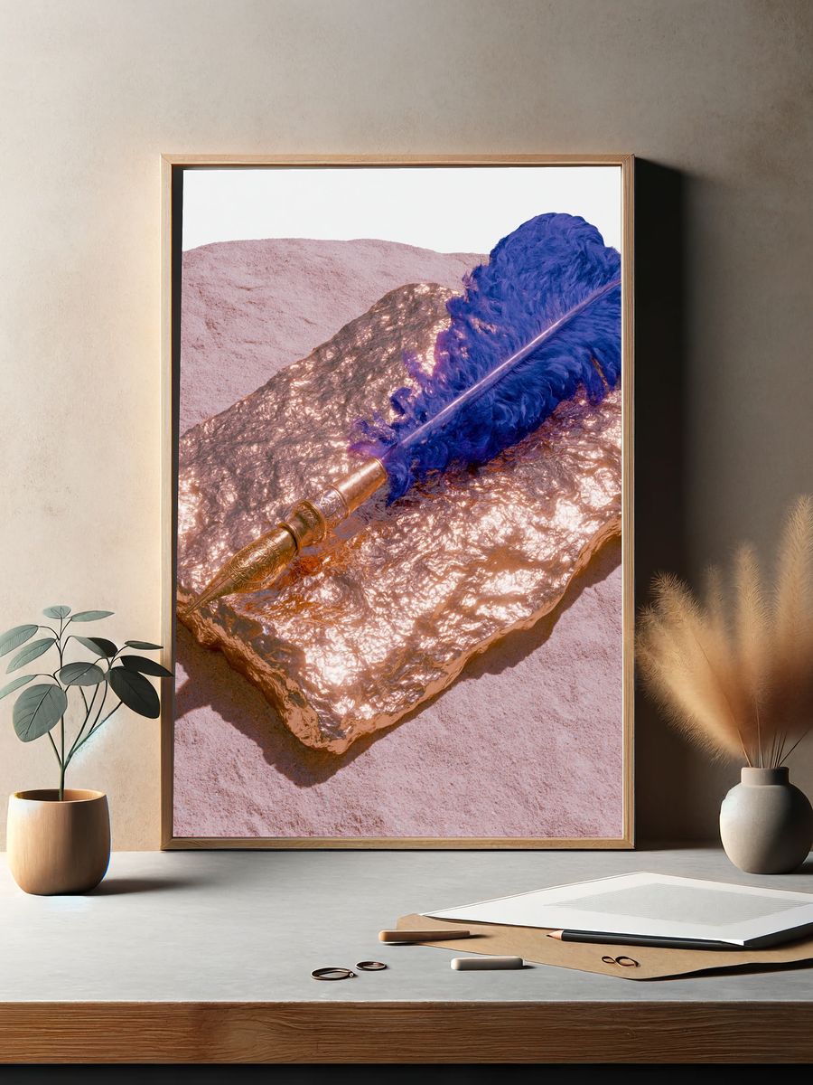 Golden Feather Still Life Print. — room view 2