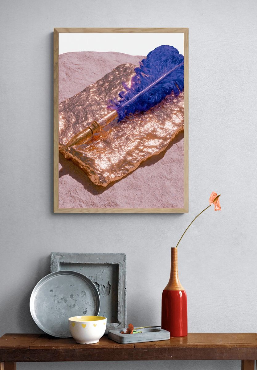 Golden Feather Still Life Print. — room view 3