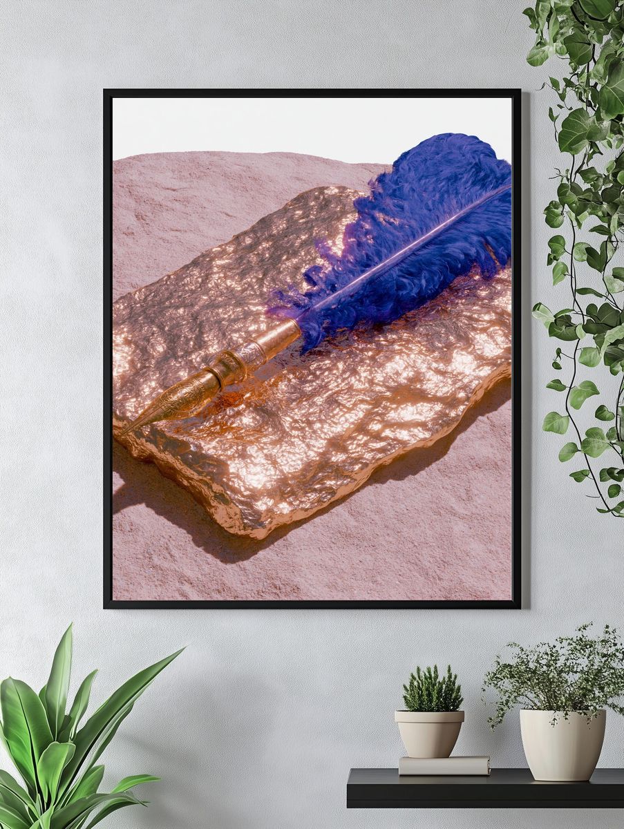 Golden Feather Still Life Print. — room view 4