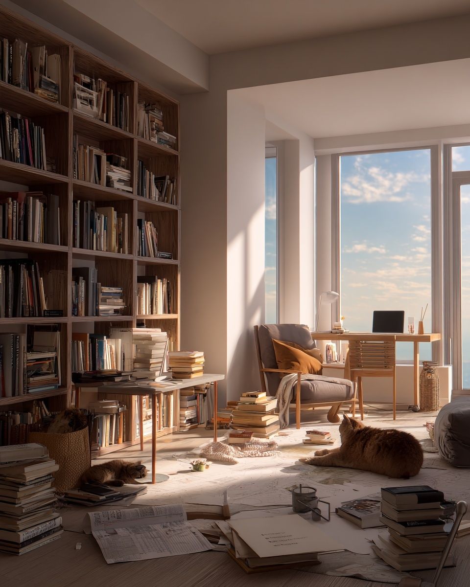 Sunlit Bookish Interior Photography Poster. poster — photography art