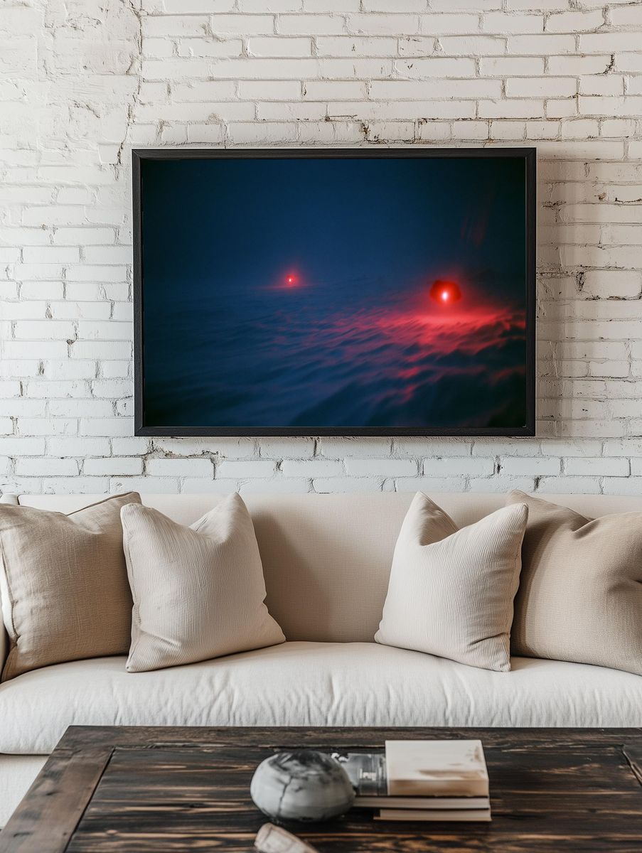 Red Lights in Fog Photography Poster. room preview