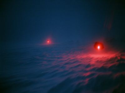 Red Lights in Fog Photography Poster.