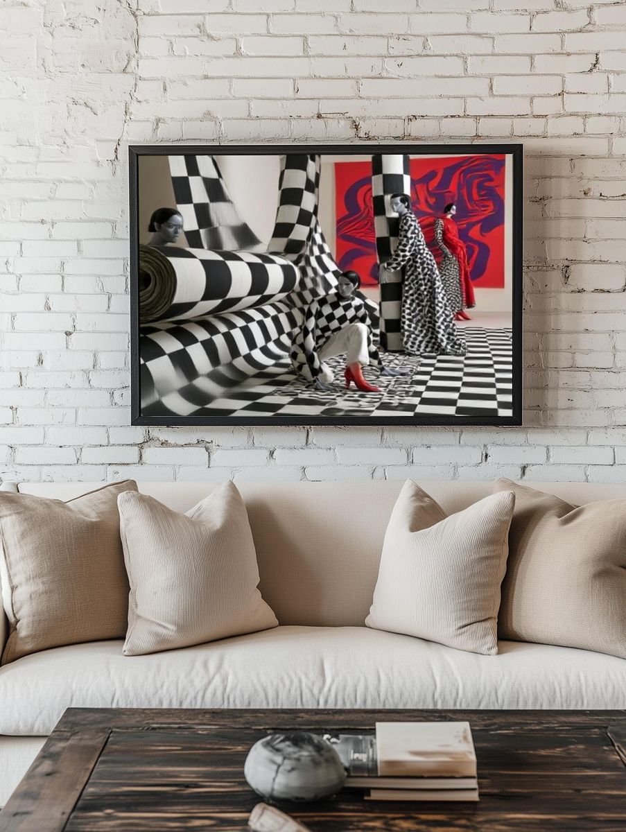 Checkerboard Fashion Surrealism Print. room preview