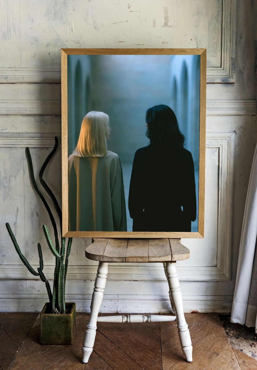 Two Figures in Blue Corridor Poster. room preview