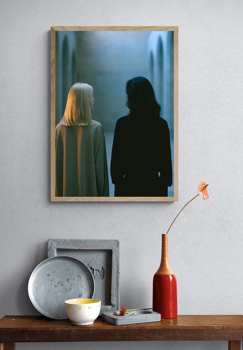 Two Figures in Blue Corridor Poster. — room view 3