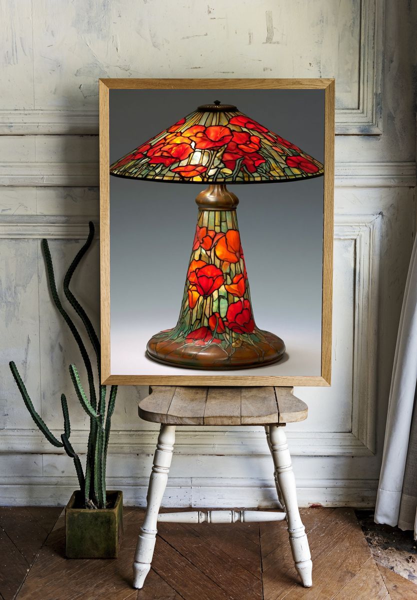 Stained Glass Poppy Lamp Print. room preview
