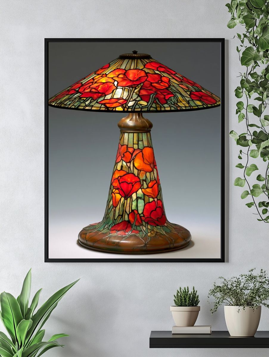 Stained Glass Poppy Lamp Print. — room view 4