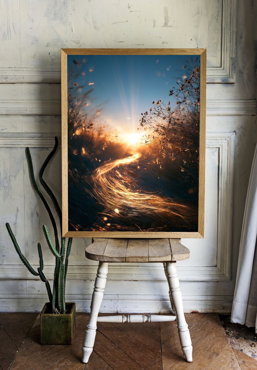 Golden Meadow Sunrise Photography Poster. room preview