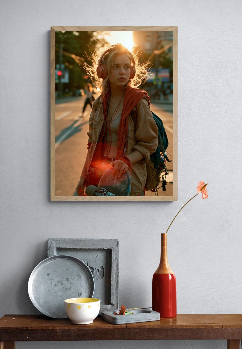 Skateboard Girl at Sunset Poster. — room view 3
