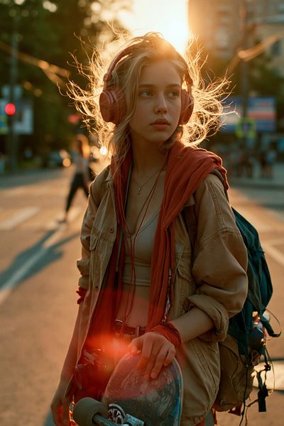 Skateboard Girl at Sunset Poster. poster