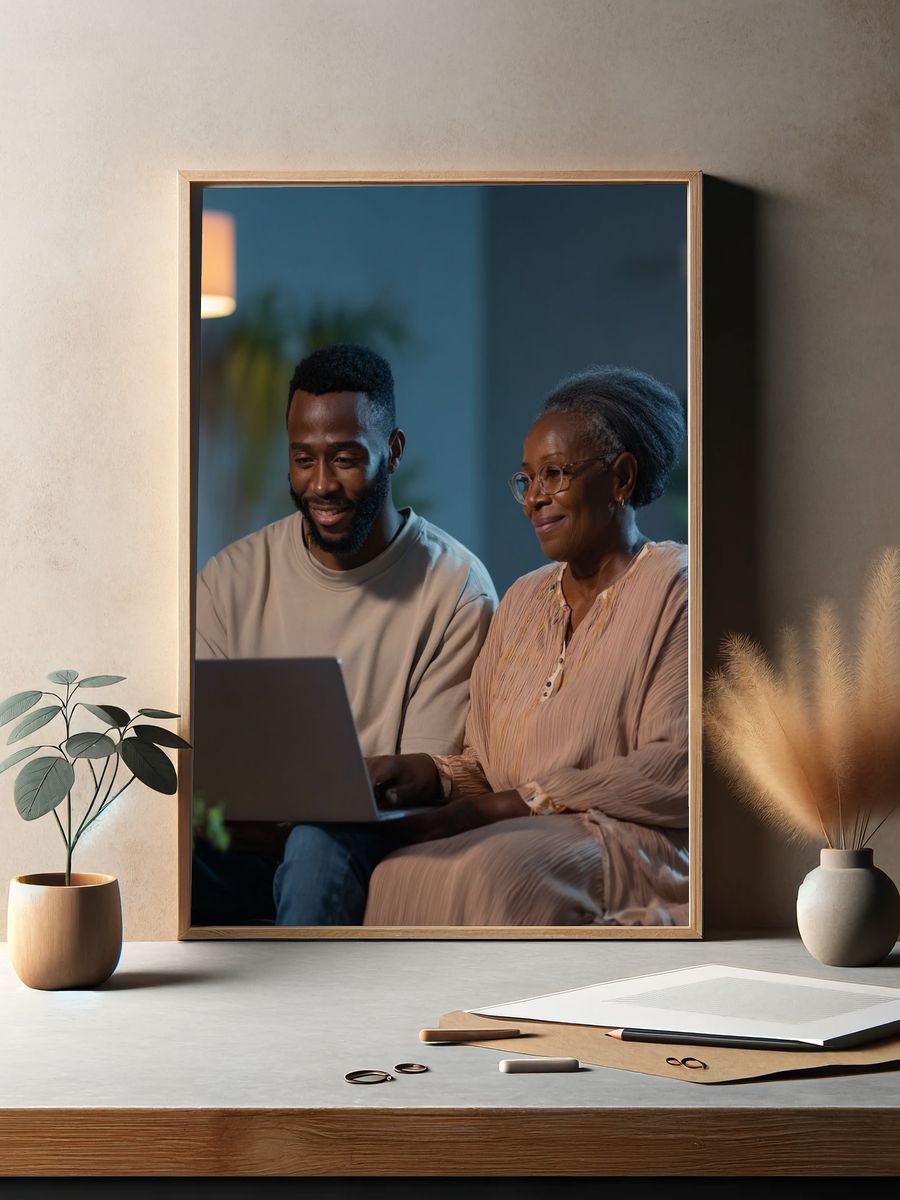 Cozy Family Laptop Moment Photography Poster. — room view 2