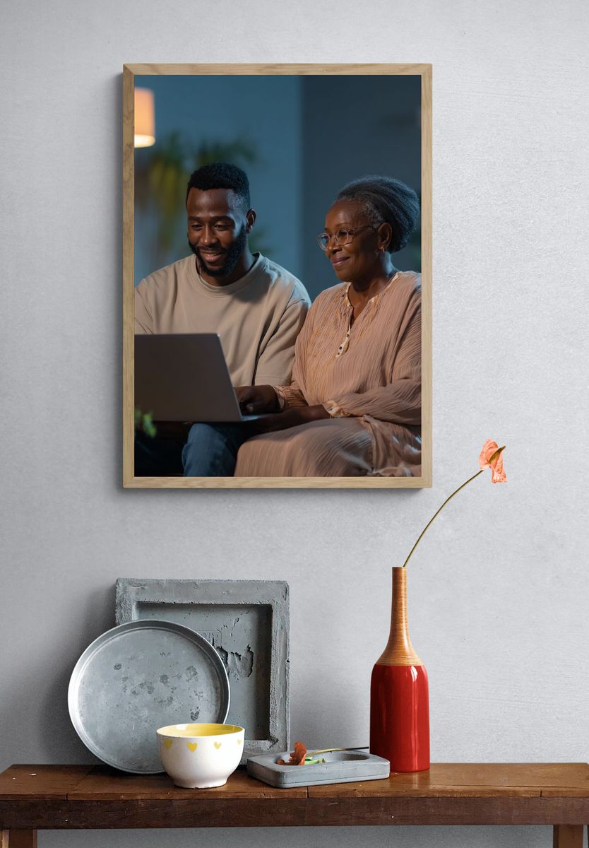 Cozy Family Laptop Moment Photography Poster. — room view 3