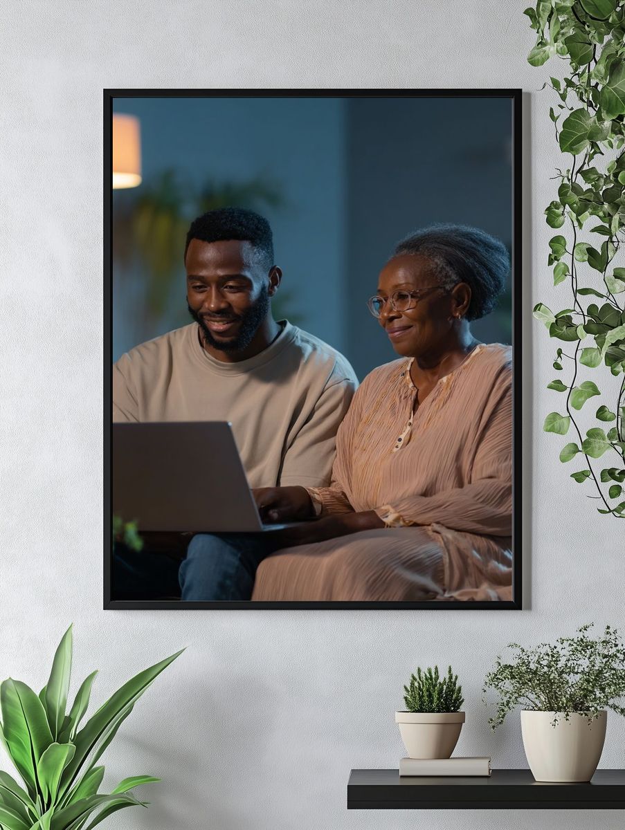 Cozy Family Laptop Moment Photography Poster. — room view 4