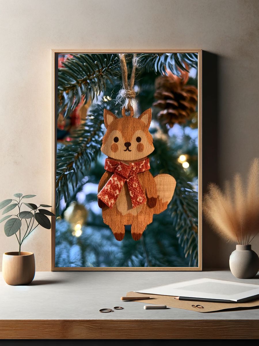 Woodland Fox Ornament Photography Poster. — room view 2