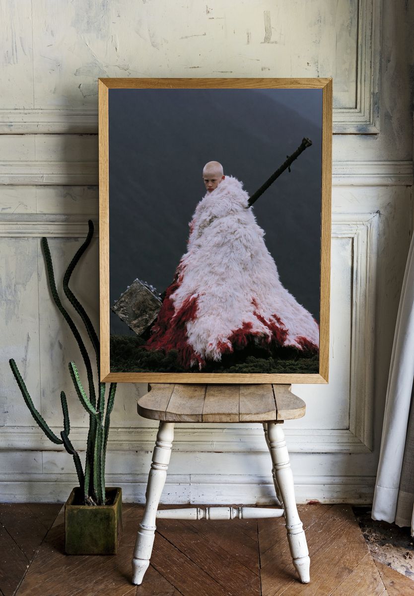 Surreal Fur-Clad Figure Photography Poster. room preview