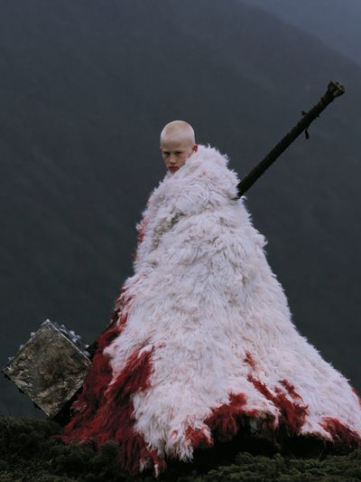Surreal Fur-Clad Figure Photography Poster. poster