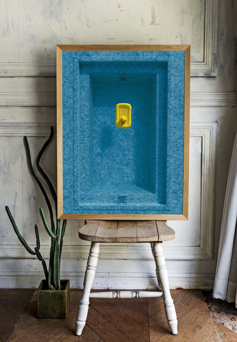Yellow Duck Pool Photography Poster. room preview