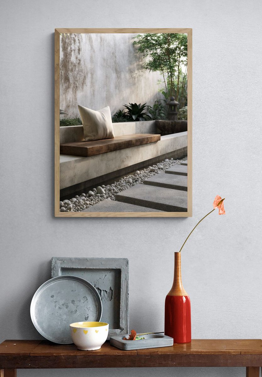 Zen Garden Courtyard Photography Print. — room view 3