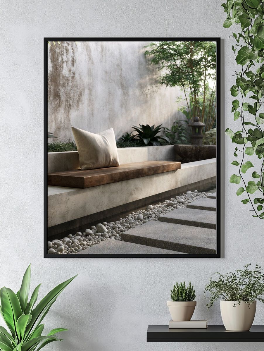 Zen Garden Courtyard Photography Print. — room view 4
