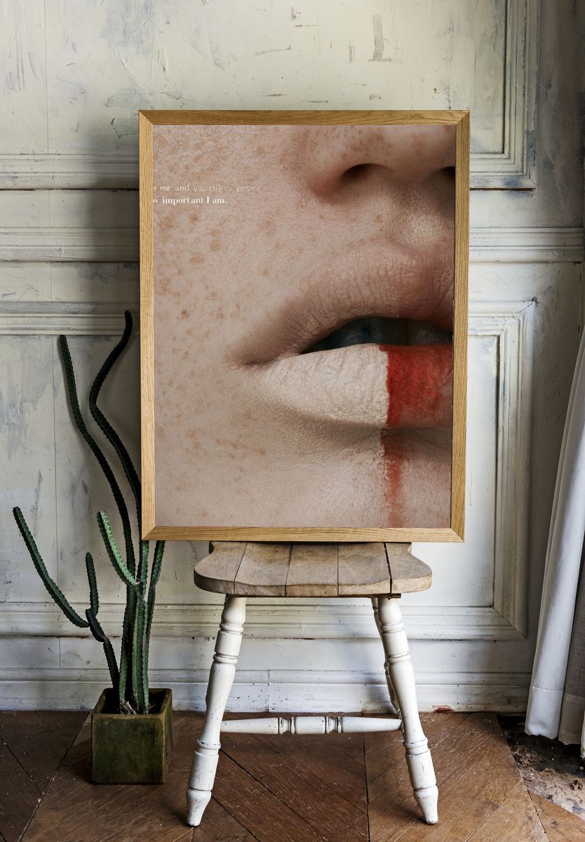 Freckled Lips Close-Up Photography Poster. room preview