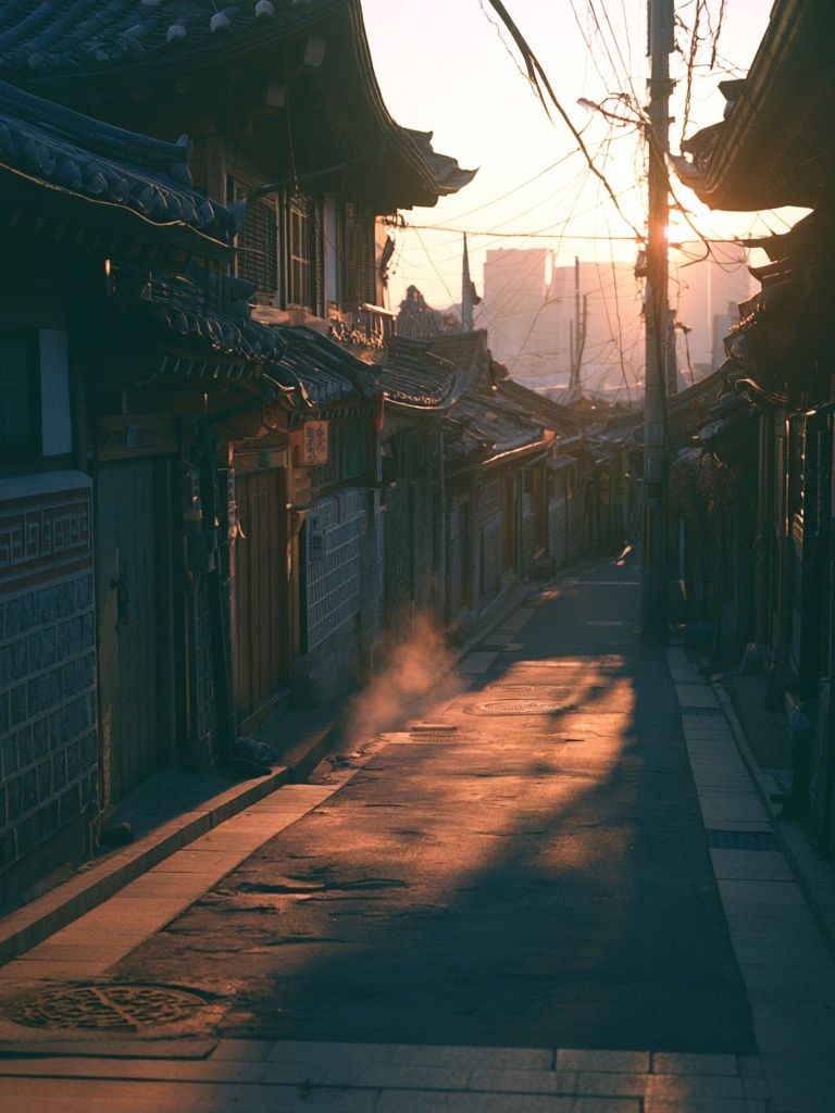 Seoul Alley at Sunrise Photography Poster. poster detail