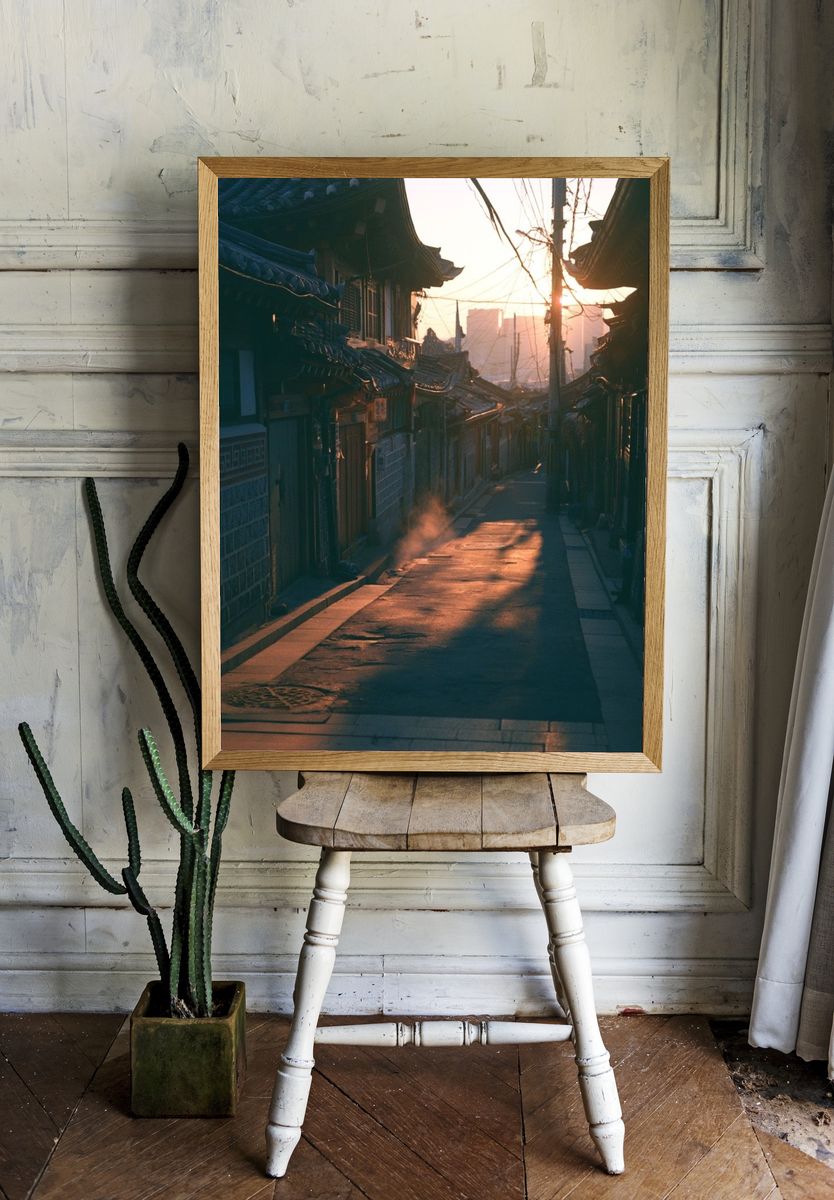 Seoul Alley at Sunrise Photography Poster. room preview
