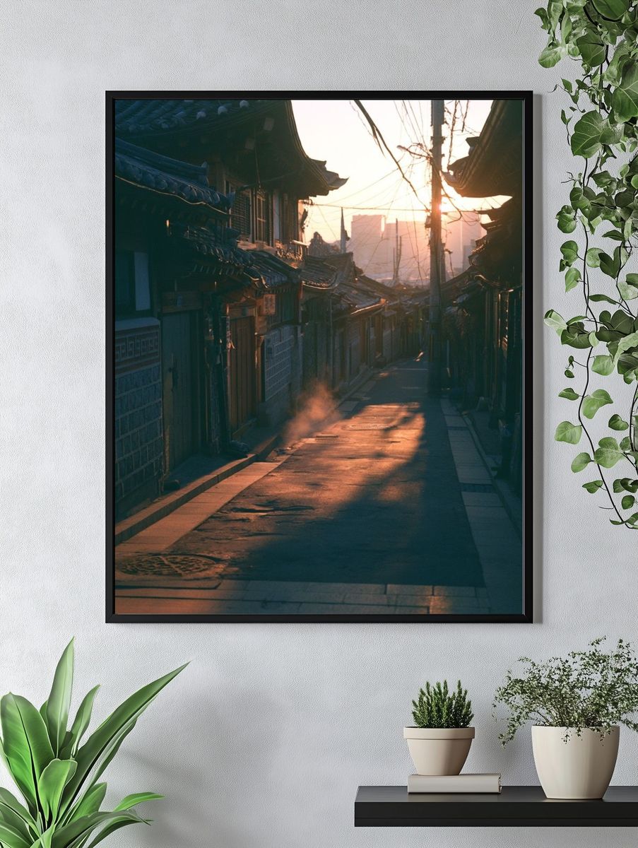 Seoul Alley at Sunrise Photography Poster. — room view 4