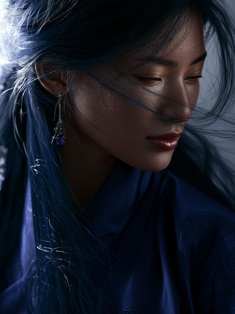 Blue-Haired Portrait Photography Poster. poster detail