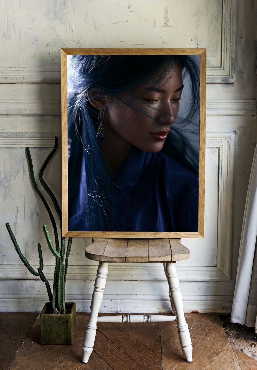 Blue-Haired Portrait Photography Poster. — room view 1