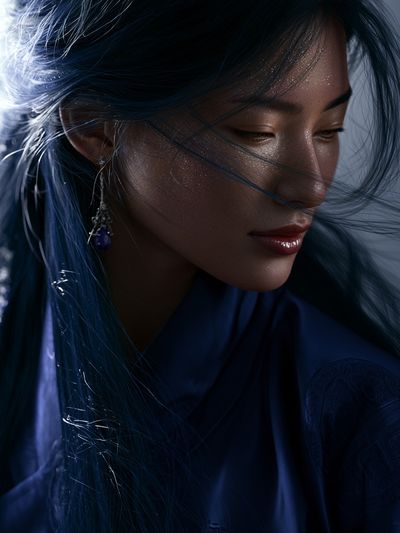 Blue-Haired Portrait Photography Poster. poster