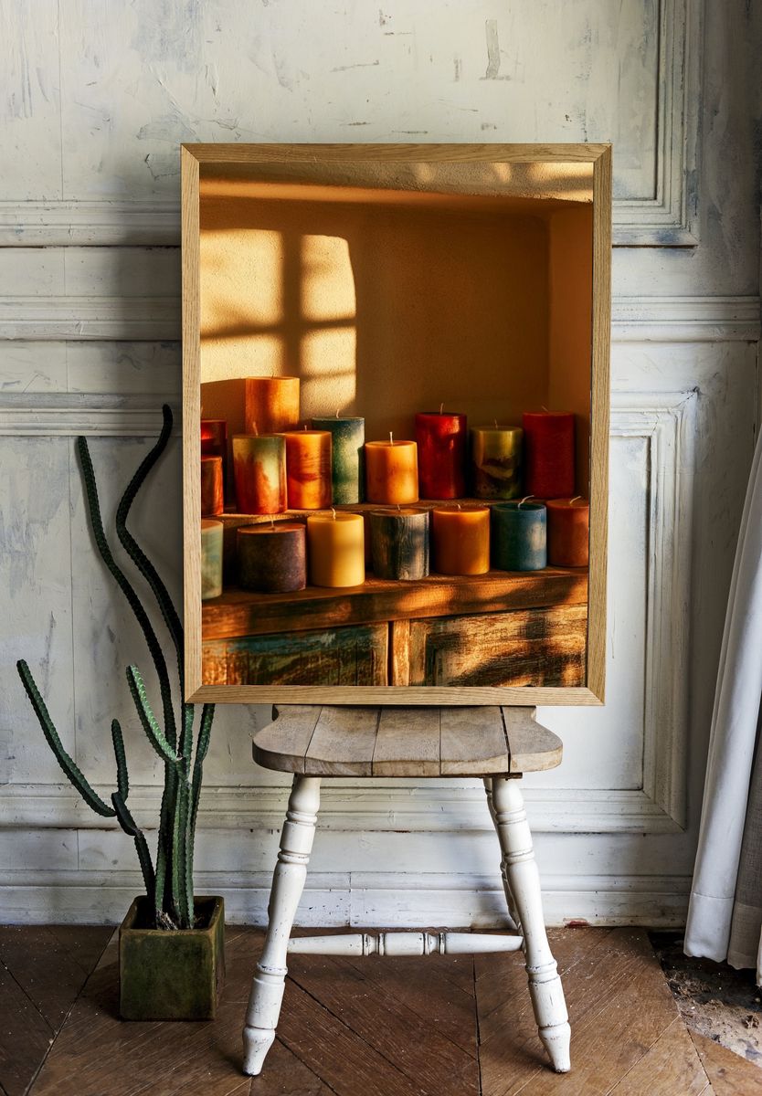 Sunlit Candle Still Life Photography Poster. room preview