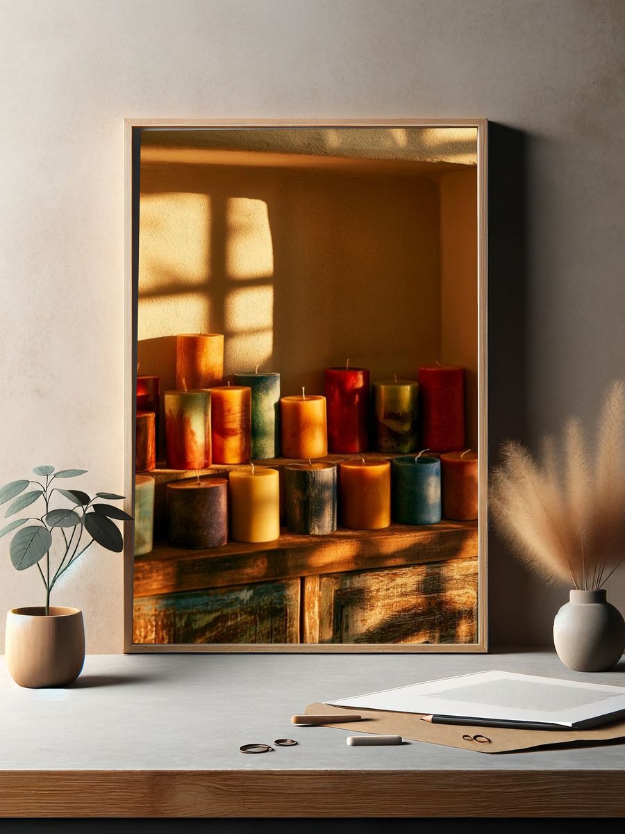 Sunlit Candle Still Life Photography Poster. — room view 2