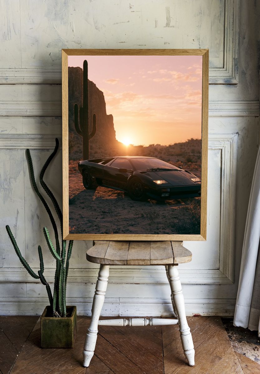 Desert Supercar Sunset Photography Poster. — room view 1