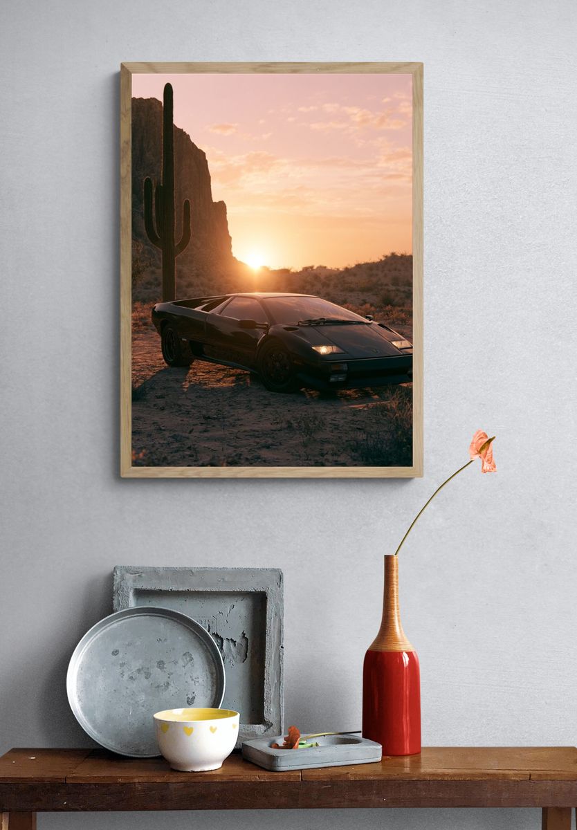 Desert Supercar Sunset Photography Poster. — room view 3