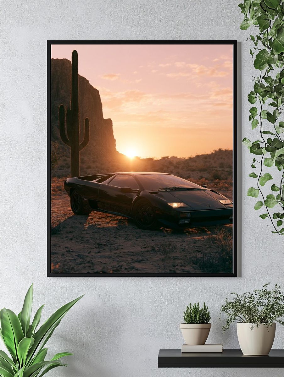 Desert Supercar Sunset Photography Poster. — room view 4