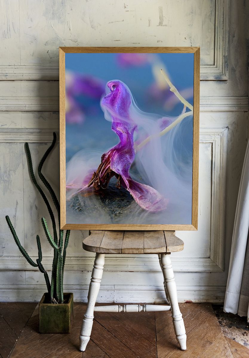 Purple Flower Smoke Photography Poster. room preview