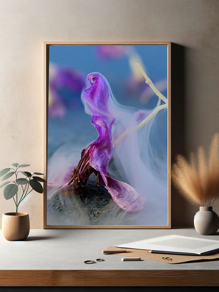 Purple Flower Smoke Photography Poster. — room view 2