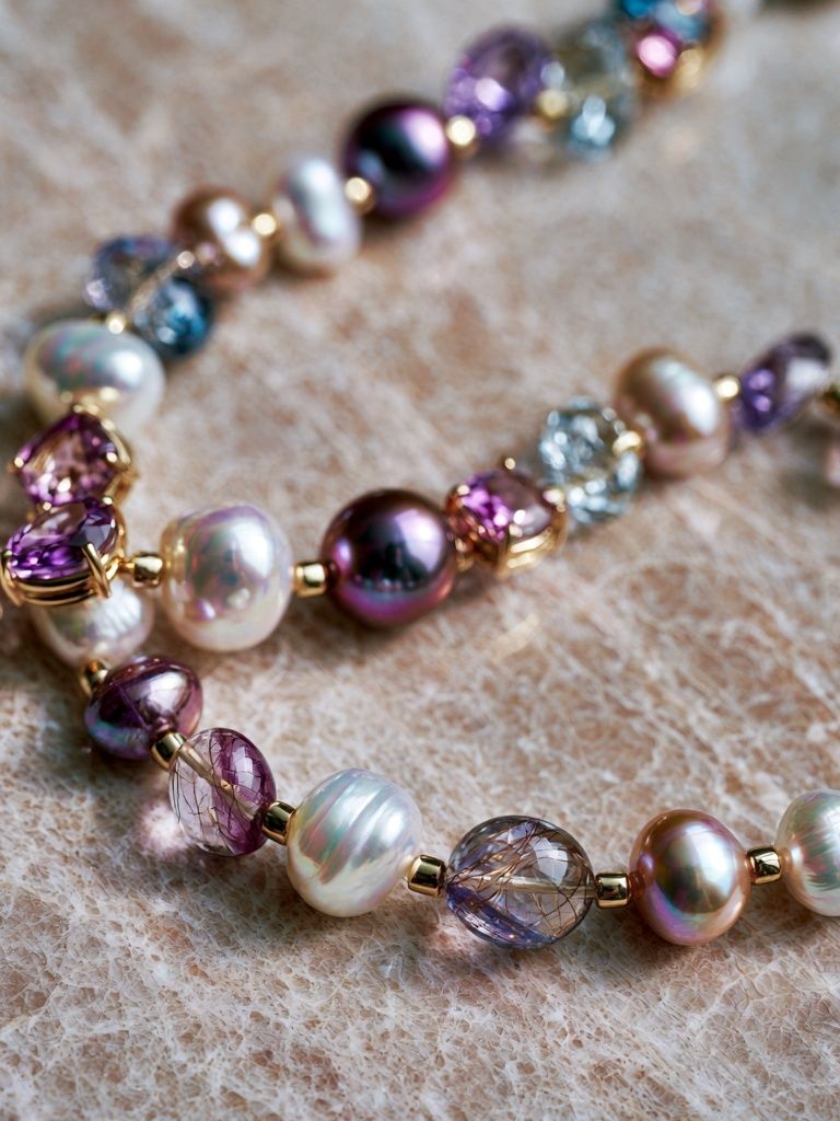 Pearl and Gem Necklace Photography Poster. poster detail