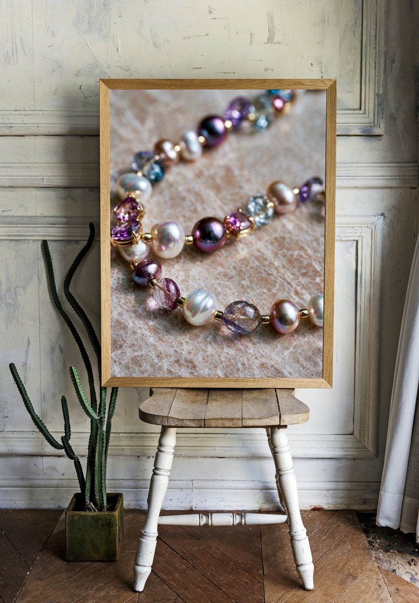Pearl and Gem Necklace Photography Poster. room preview