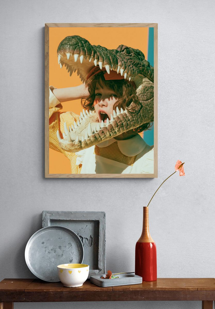 Crocodile Costume Portrait Print. — room view 3